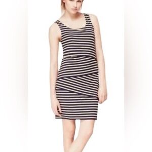 NWT LOFT Asymmetrical Layered Navy & Ivory Striped Tank Dress - Size M